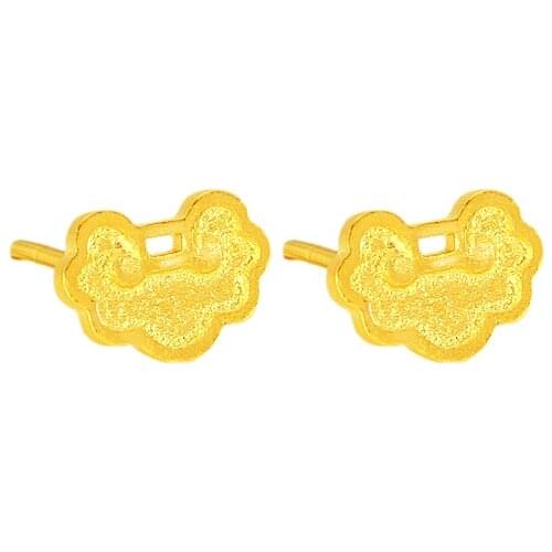 Real 24K Yellow Gold Stud Earrings Lovely Cloud-Shape Stud Earrings for Women