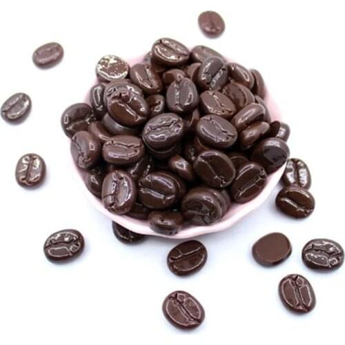 Tanduzi Wholesale 100PCS Resin Coffee Bean Kawaii Miniature Coffee Bean Dollhouse Fake Food Resin Flatback Cabochon Deco Parts