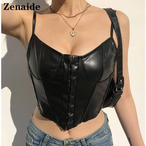 Zenaide PU Leather Black Crop Tube Tops Autumn Winter Brown Wrap Sexy Backless Corset Tank Top Y2K High Street Club Camis Women