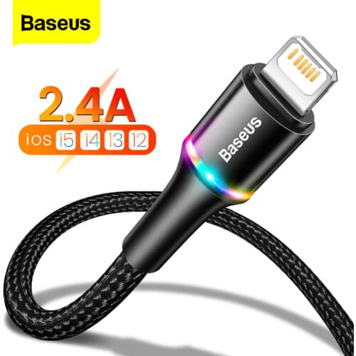 Baseus USB Cable For iPhone 12 11 Pro XS Max Xr X 8 7 6 LED Lighting Fast Charging Charger Date Phone Cable For iPad Wire Cord