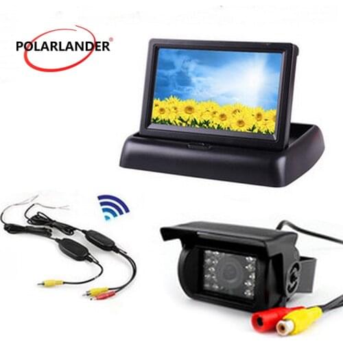 V1/V2 auto switching 24V truck bus TFT LCD Car Reverse Rear View Monitor add CCD reversing camera 4.3 inch Foldable