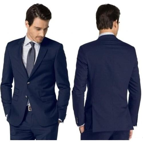 High Quality Two Buttons Navy Blue Groom Tuxedos Notch Lapel Groomsmen Men Blazers Suits (Jacket+Pants+Tie) NO:426