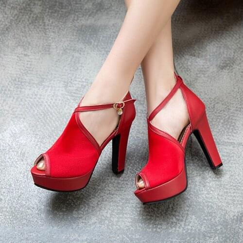 YMECHIC 2019 Summer Cross Ankle Strap Peep Toe High Heels Pumps Ladies Red Black Party Shoes Sexy Womens Sandals Plus Size 34-45