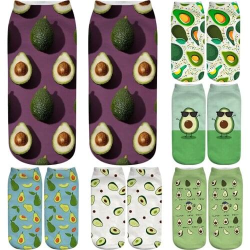 Women Cotton Short Socks Avocado Sock Casual Invisib Ladies Fruit Print Concise Korean College Style Breathable Ankle Sox Trendy
