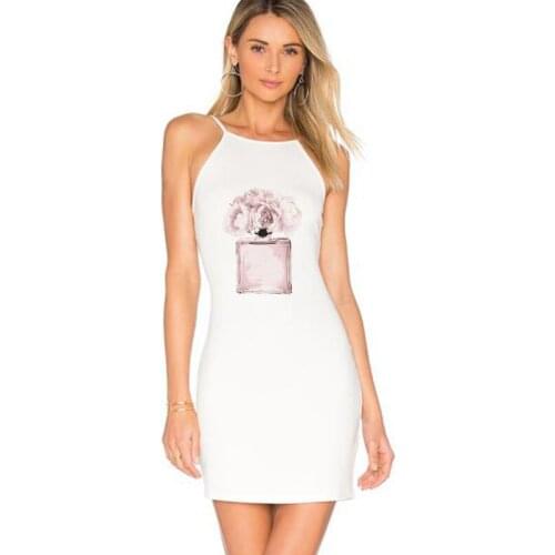 Ladies' New Arrival Solid Color Perfume Bottle Printed Suspender Sexy Leaky Back Dress Polyester Casual Loose Plus Size Dress