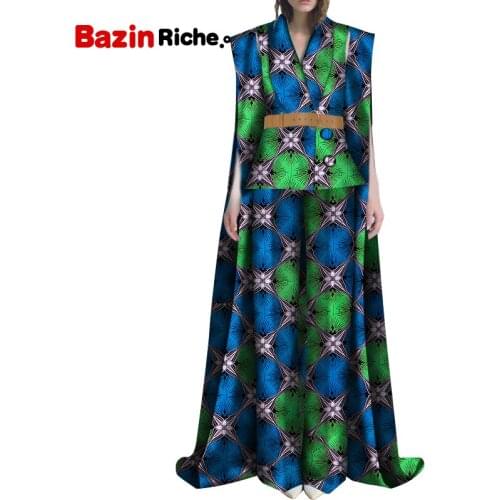African Print Women Dress Sets Wax Cotton Pant Suits Shawl Blouse with Trousers Belt Lady Ankara Outfits Plus Size WY5154