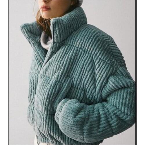 Winter Thicken Warm Jacket Women Korean Stand Collar Corduroy Parkas Female Pink Blue Cotton-Padded Short Coats