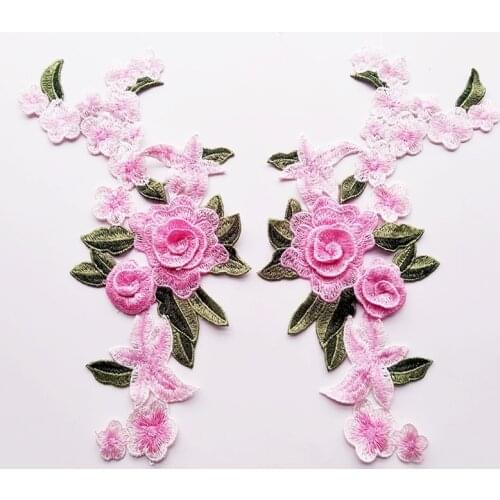1pair 3D Blooming Pink Flower Applique Embroidered Sew-on Patches Fashion Sticker For Clothes Bag Craft Repair Diy Decoration