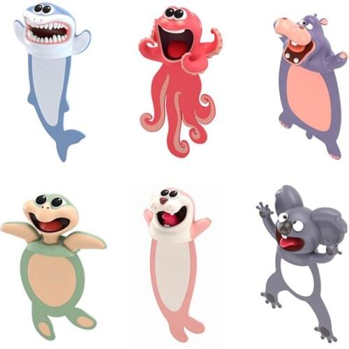 1PC Creative Cartoon Animal 3D Stereo Bookmark Original cute cat PVC material Funny Student Children School Stationery For Kids