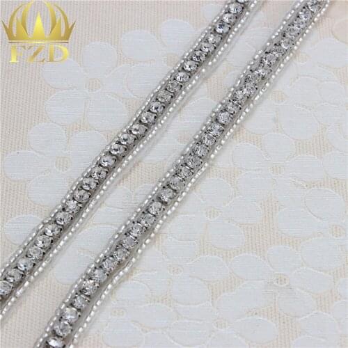 1 Yard Garment Rhinestone Trim Chain Crystal Applique Yard Iron On Dress Shiny Glass Stoned Beaded Applique Chain For Clothing