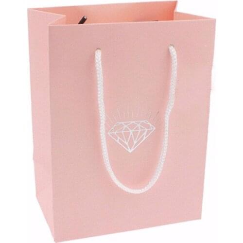 10 pieces/lot) Promotion Pink Paper Gift Bag With Diamond Printing Wedding Birthday Baptism Party Favors Jewelry Gift Bag GB02P
