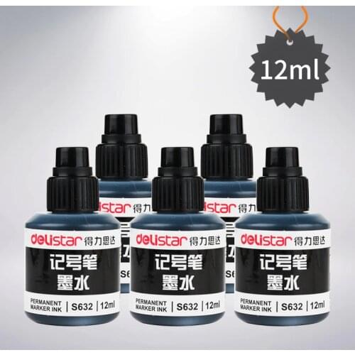 5PCS/LOT 12mlx5 Deli S632 permanent marker ink 3 color disposable ink supplement liquid permanent marker pen ink wholesale