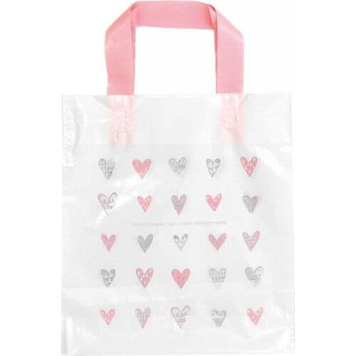 50 Pink Heart Plastic Shopping Gift Packing Bag With Handle