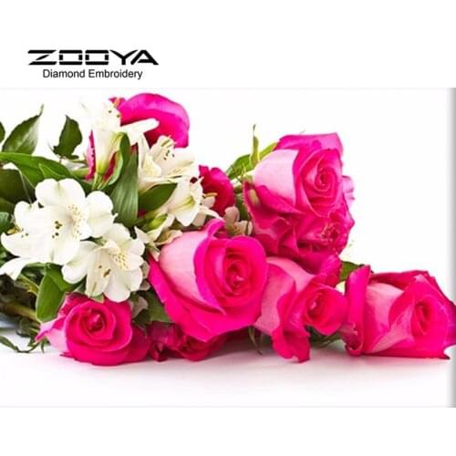 5D DIY Diamond Painting Flower Crystal Diamond Painting Cross Stitch Red Rose Floral Needlework Home Decorative BJ1091