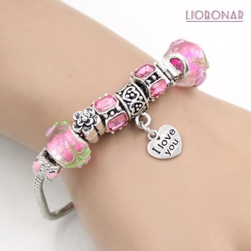 6PCS/LOT DIY Square Glass Bead Flower Lampwork Murano Glass Bead Heart Charms Bracelet for Women Gift Jewelry Bijoux Pulsera