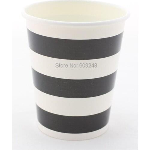 60pcs 90Z Cheap Halloween Birthday Party Tableware Black Striped Paper Cups for Drinking,3 Days Delivery on Orders over $100