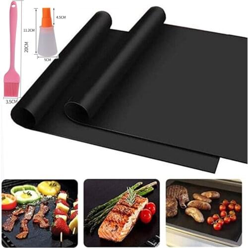 Non-stick BBQ Grill Mat Reusable Baking Pad Oil Bottle with Brush Oli Brush Picnic Heat Resistance BBQ Tools Kitchen Accessories