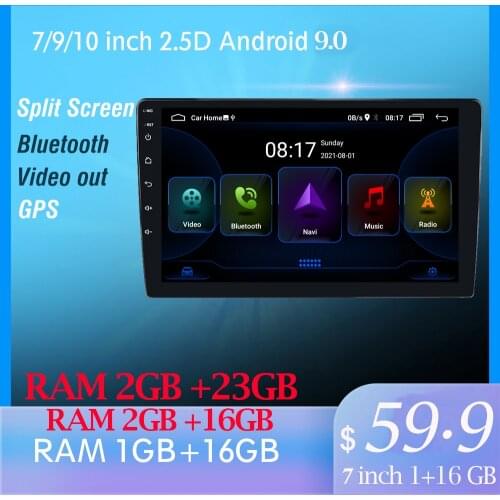 2din Car Radio Android 9 Universal GPS Navigation Bluetooth 2.5D Touch Split Screen Wifi Car Audio Stereo FM USB Car Multimedia