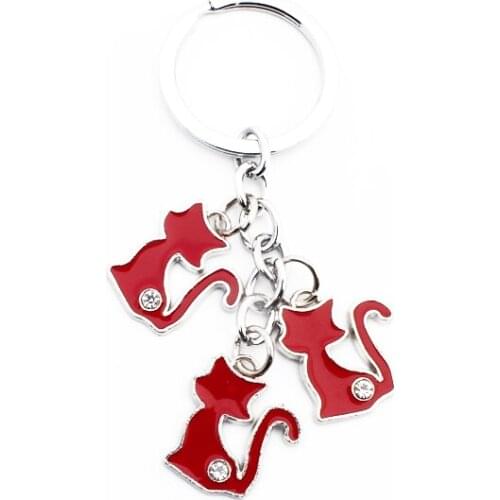 FREE SHIPPING BY DHL 100pcs/lot New Lovely Metal Cat Keychains Zinc Alloy Cat Keyrings for Women Gifts