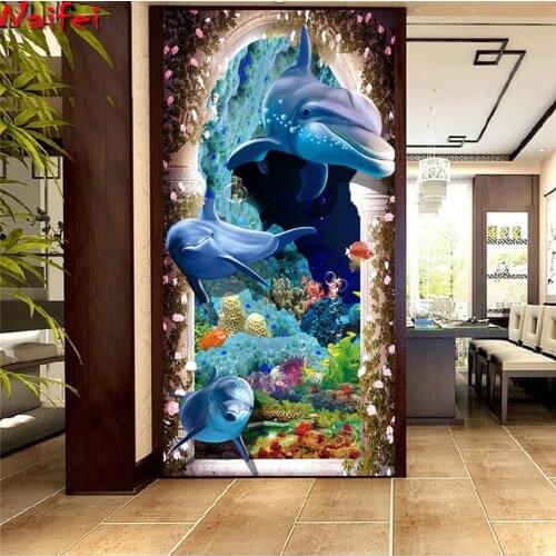 Large 5D DIY square/round Diamond painting dolphin Cross Stitch Diamond Embroidery Pattern Rhinestone