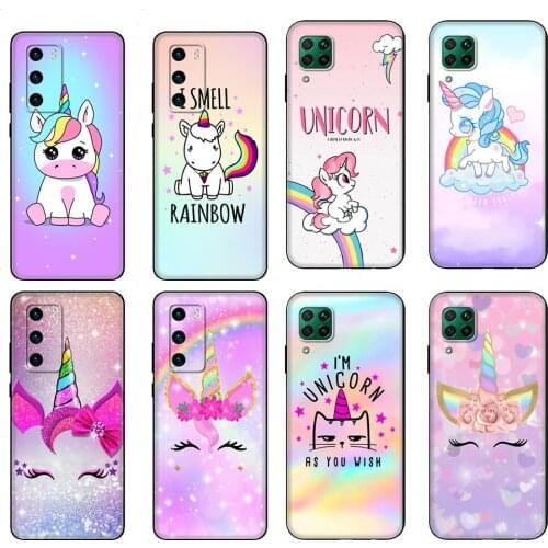 Black tpu Case For Huawei P30 Lite P30 Pro P40 Case For Huawei P40 LITE E P Smart 2020 Case Cover Rainbow Unicorn
