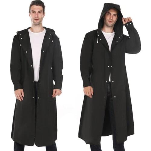 Long Men Women Waterproof Raincoat Black Fashion Adult Rain Coat Hooded For Outdoor Hiking Travel Fishing Climbing Thickened