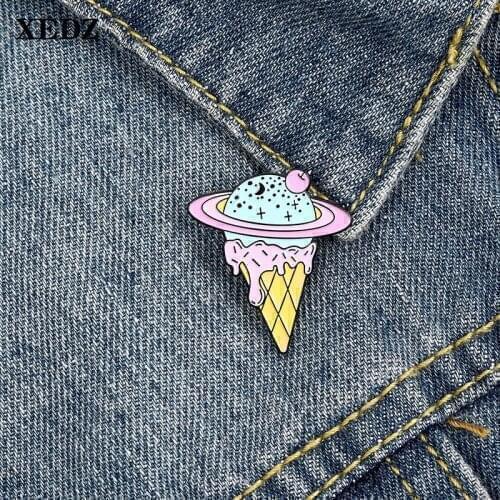 Enamel Pin Planet Ice Cream Delicious Sun Moon Star Crafts Romantic Pin Punk Lapel Clothes Bag Button Pink Brooch Gifts for Kids