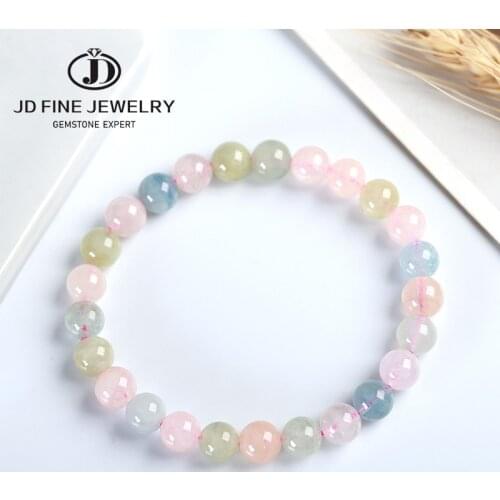 JD New Natural Precious Morgan Morganite Gem Stone Bracelet 6 8 10 12MM Round Beads Jewelry SweetColor Charm Bracelet Xmas Gift