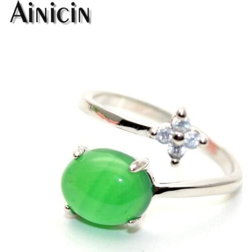 Natural Green Agate Rhinestone Crystal Setting Open Size Adjustable Ring Accessories Gifts Resizable For Wedding Women Jewelry