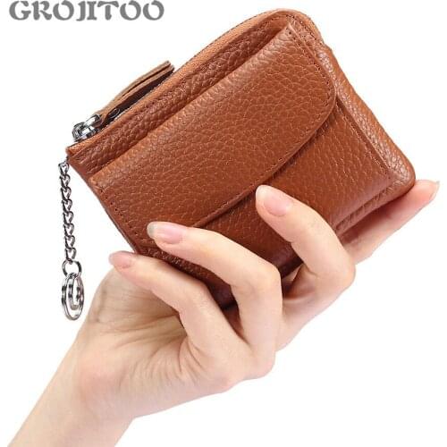GROJITOO coin purse multi-layer genuine leather simple mini zipper coin bag Womens Small wallet card bag