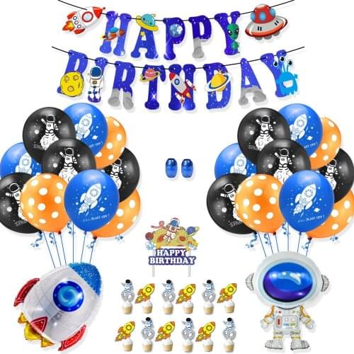 Outer Space Astronauts Rocket Latex Polka Dot Balloon Set Children 's Anniversary Birthday Theme Party Decorations