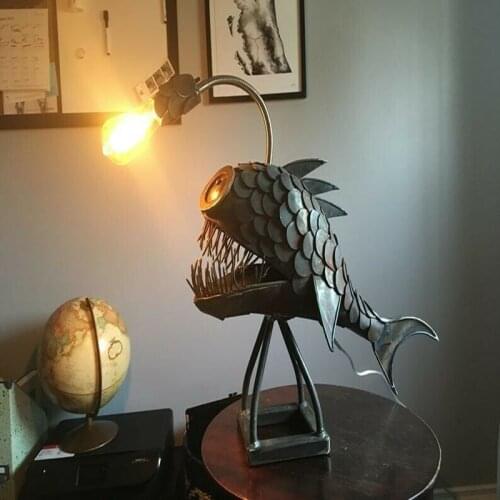 Nordic Creative LED Anglerfish Desk Lamp Retro Artist Home Decor Table Light for Beside Bedroom Living Room Bar Study
