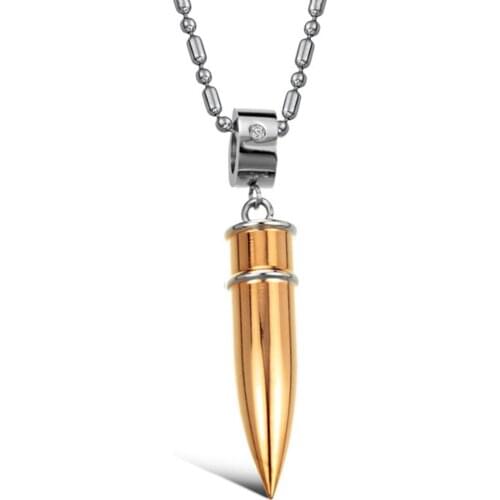 Cool Charms Stainless Steel Silver Color And Rose Gold Bullet Design Mens Womens Pendant Necklace Free Beads Chain 48mm*11mm