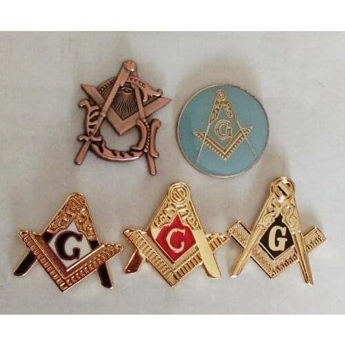 One set of 5pcs different logo masonic lapel pin badges