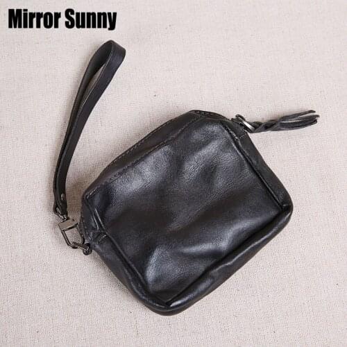 Original Handmade Small Wallet Retro Wrinkled Genuine Leather Mini Purse Womens Change Purse Cowhide Coin Bags For Key Wristlet