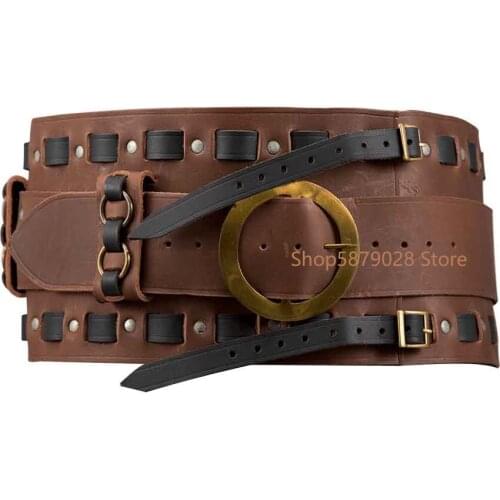 Festival Girdle Medieval Wide Leather Belt Steampunk Gothic Waist Protector Larp Celtic Knight Cosplay Waistband For Men Women