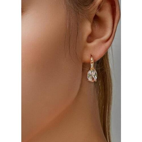 Romantic Geometric Oval Pink Moonstone Stud Earrings for Women Female Rose Gold Water Drop Crystal Ear Studs Earings Jewelry