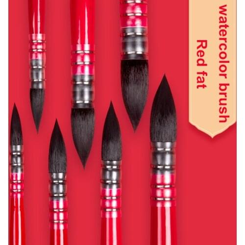 Squirrel Hair Red Rod Watercolor Pen Round/Pointed Nylon Solid Watercolor Paint Brush Professional Painting Art Supplies