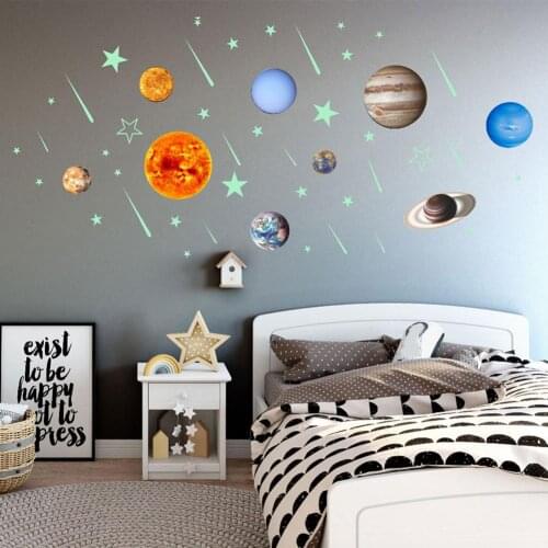 DIY Decal Kids Room Home Decor Luminous Stars Meteor Nine Planets Glow in Dark Self-adhesive Wall Sticker Kids Room Decor