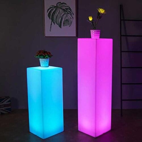 Modern LED Squre Column Floor Lamps End Table RGB Color Changing Lights Standing Accent Rechargeable Bedroom Side Table w/Remote