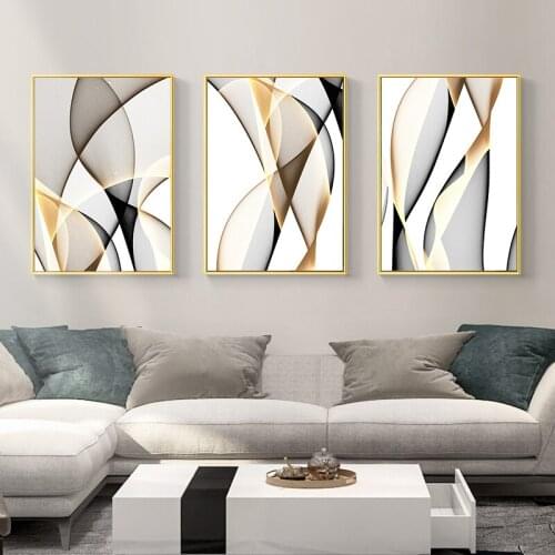 Modern gold poster Abstract luxury curve mural Nordic printing wall painting living room decoration wall painting