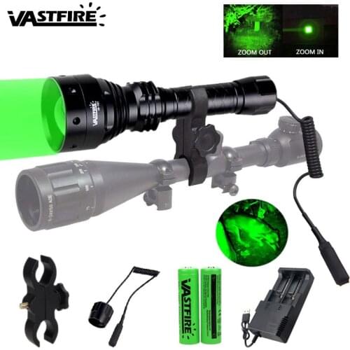 Tactical Green LED Hunting Flashlight Zoom Focus Adjustable Torch 450 yards Lanterna