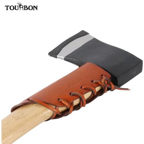 Tourbon Hunting Premium Genuine Leather Ax Collar Guard Sheath Hatchet Carrier Axe Head Cover Pouch