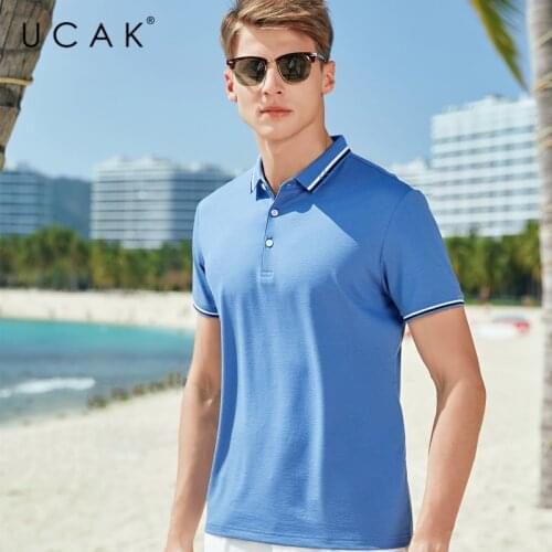 UCAK Brand Classic Turn-down Collar T-Shirt Men Clothes Summer New FashionStreetwear Casual Solid Color Cotton Tee Tops U5595