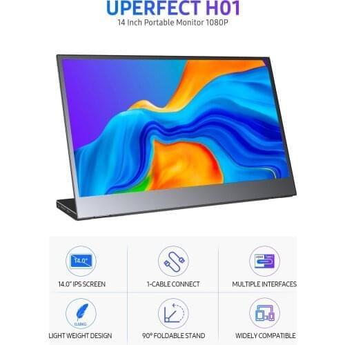 UPERFECT 14 Inch FHD Portable Monitor Computer Second Display For Gaming Phone PS4 Xbox Switch Laptop PC USB C HDMI With Stand