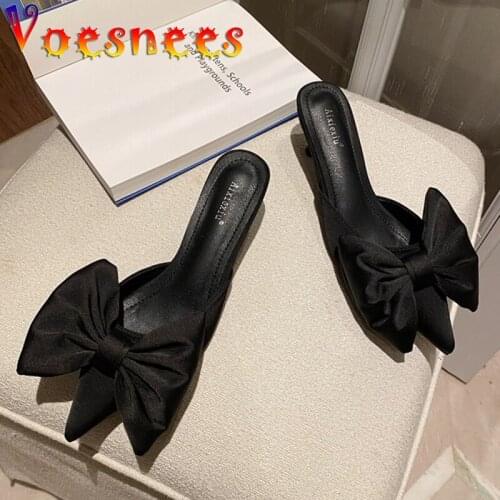 Voesnees 2021 New Slippers Women Summer Fashion Butterfly-knot Pointed Toe Sandals Sexy Stiletto High Heels Female Shoes Slides