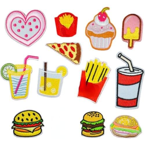 Drink Cake Pizza French Iron On Patches Sewing Embroidered Applique for Jacket Clothes Stickers Badge DIY Apparel Accessories