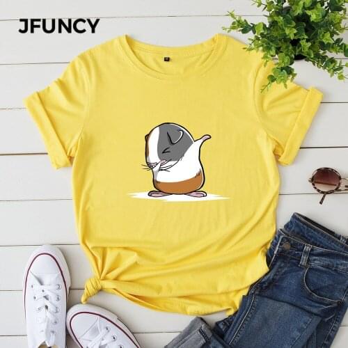 JFUNCY Plus Size 100% Cotton Women T-shirts Cute Dancing Animal Printed European T Shirt Short Sleeve O-Neck Female Top Tees