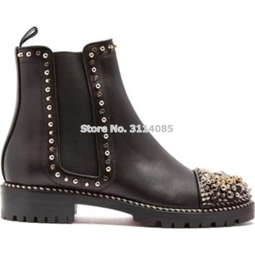 Women 2018 Fall Winter Rivets Motorcycle Boots Gold Silver Studded Punk Style Elastic Band Patchwork Spikes Ankle Boots