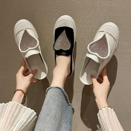 Baotou half slippers women summer wear 2021 new love heart with rhinestone white shoes platform sandals women